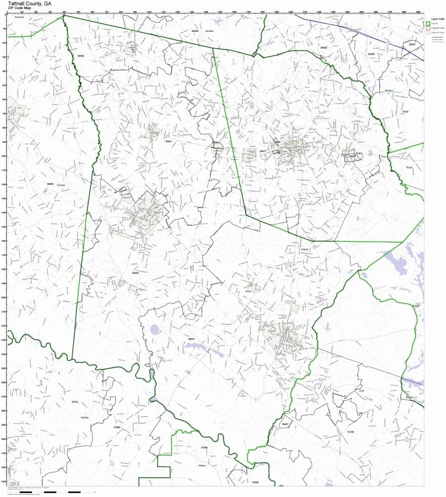 Tattnall County, GA ZIP Code Map Not Laminated