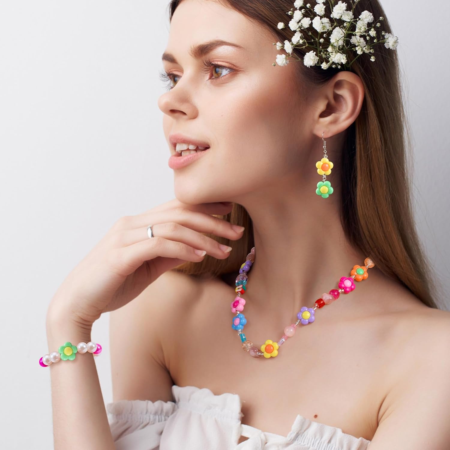 120pcs Acrylic Rainbow Sun Flower Beads, Colorful Flowers Beads for Jewelry Making, 16mm Floral Spacer Loose Accessories for Necklace Bracelet Earring DIY Crafts - Image 3