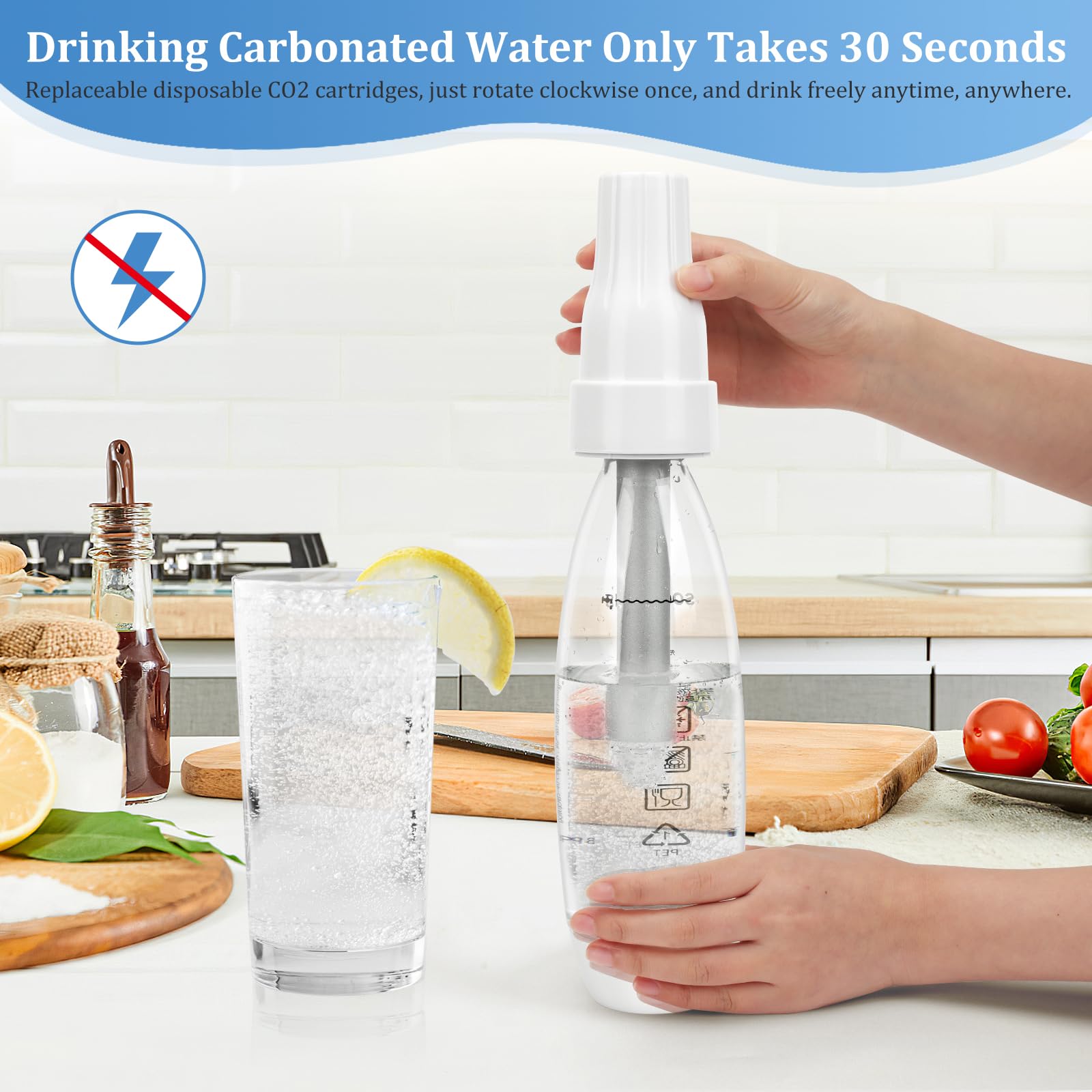 Soda Maker, Sifone per Soda 1L, Soda Siphon Bottle Portatile, Macchina per Bevande Gassate Riutilizzabile, Produttore di Bevande Analcoliche in PET per Succhi di Frutta Fatti in Casa, Mojito, Cocktail