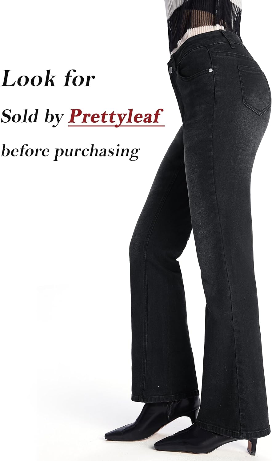 Women's 26" Short Stretch Flare Jeans High Waisted Curvy Bootcut Denim Pants, Black, Small - Image 4
