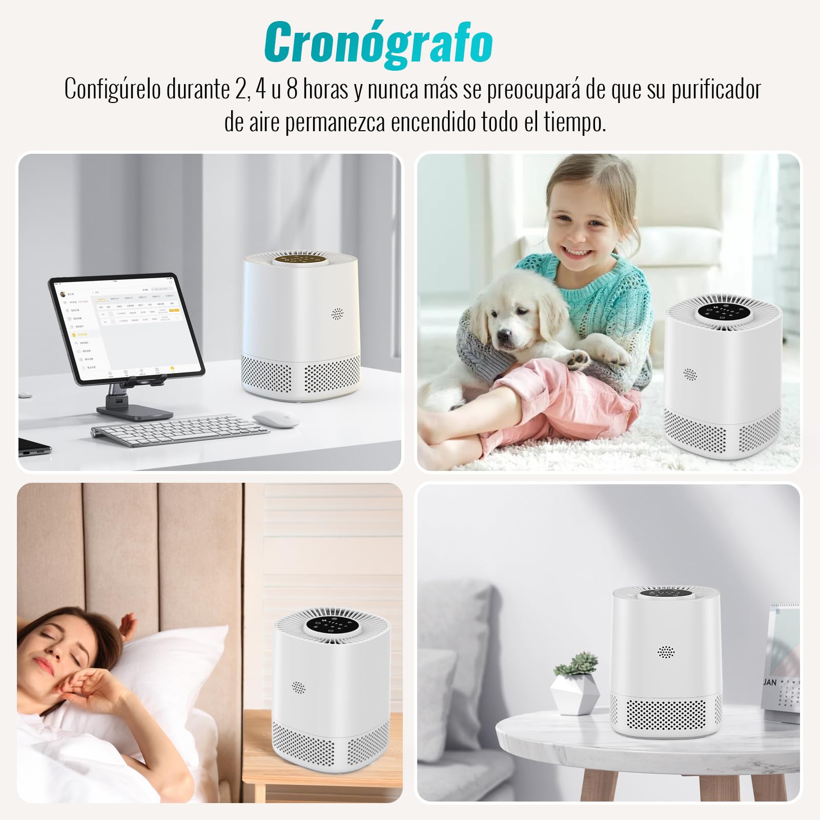 Purificador de Aire con Filtro HEPA H13, Puede Filtrar el 99,97% de Polvo y Humo, Área de Cobertura de Hasta 110 m², Modo de Suspensión de 20 dB, Tres Velocidades de Viento Adecuadas para Hogares