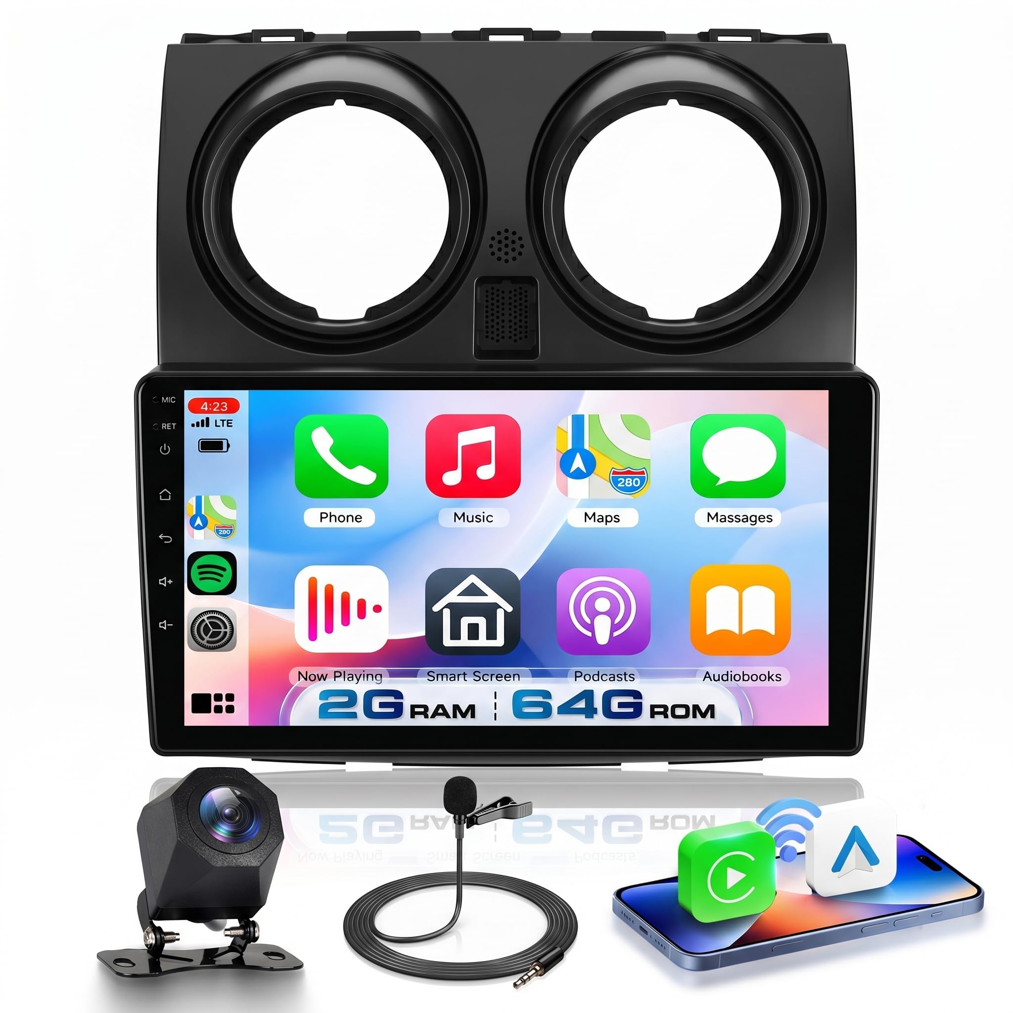 VECHTEL Autoradio 2G+64G Android 15 per Nissan Qashqai J10 2006-2016, 9'' IPS 1280*720P Schermo Tactile Stereo Auto co 5G Wi-Fi GPS Carplay Android Auto senza Fili USB Bluetooth EQ FM RDS Retrocamera