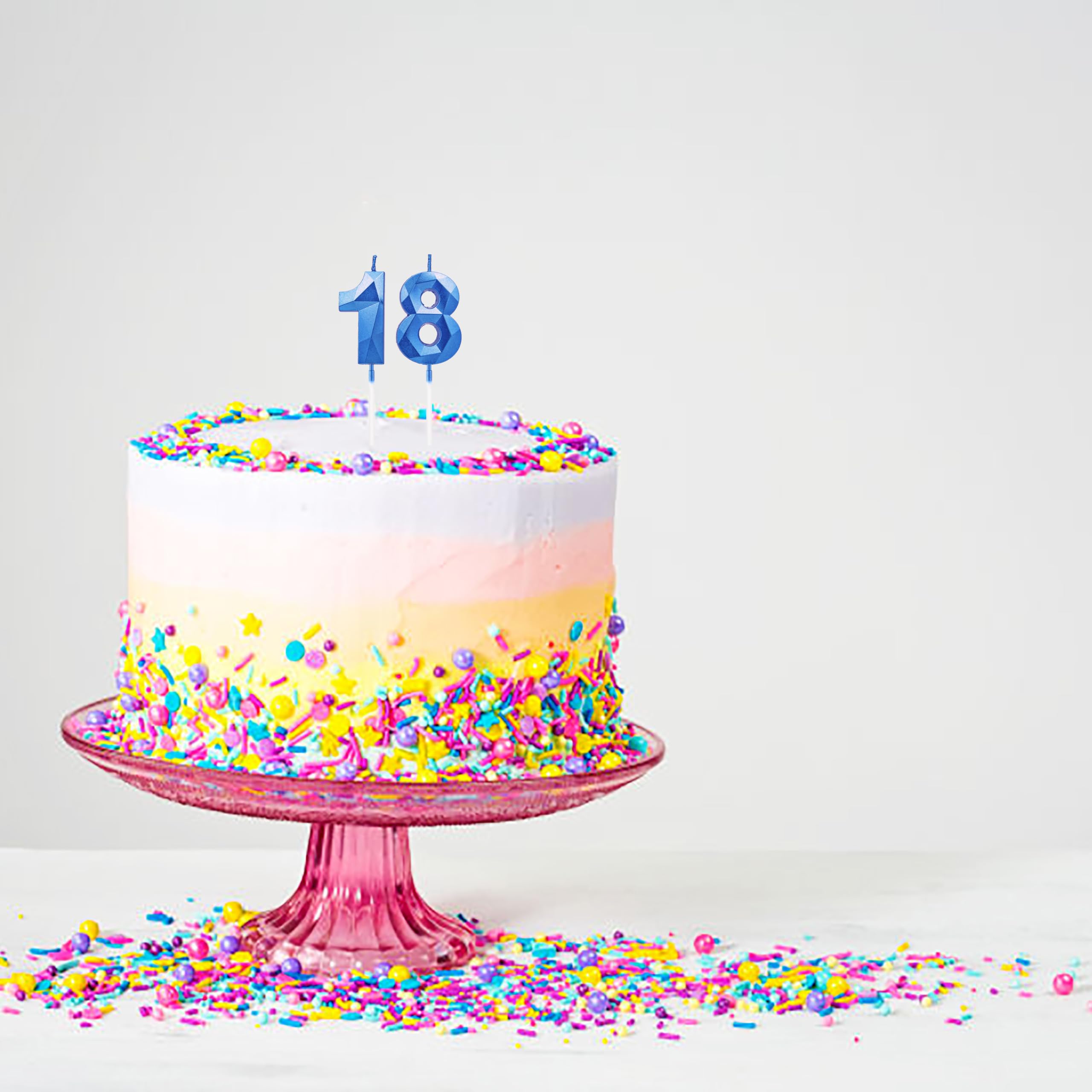 Bougies d'anniversaire 18, bleu saphir, numéro, décoration de gâteau