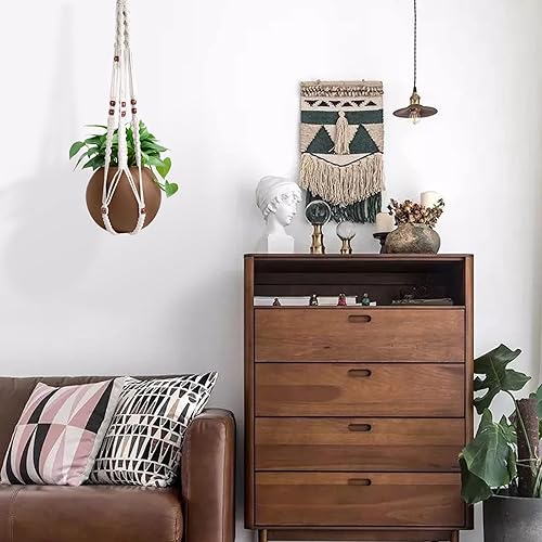 Miniatura 6 de Elegante colgador de plantas de macramé con cuentas de madera y gancho hecho a mano para plantas de interior sin borlas soporte decorativo para