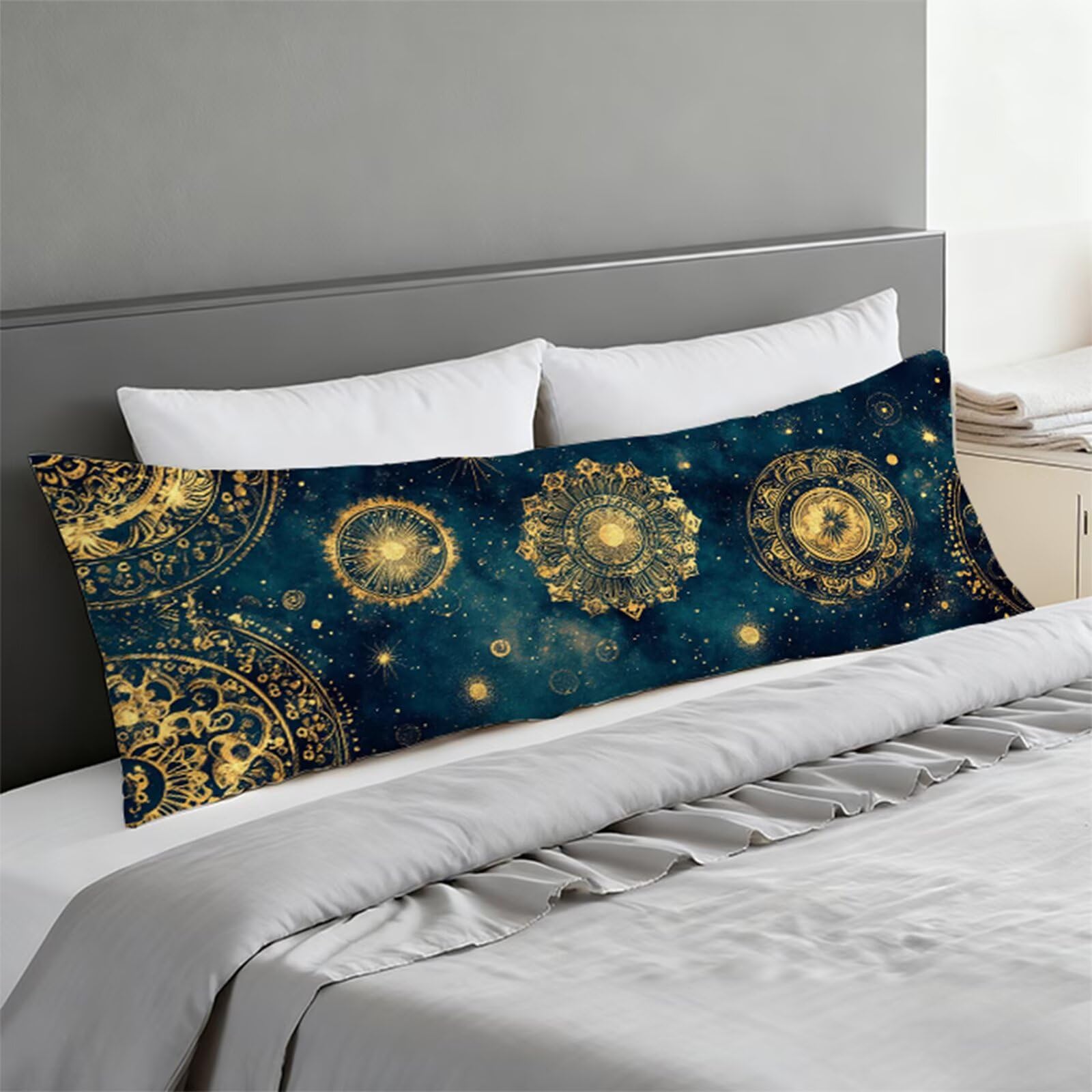 Poduszka dla osób śpiących na boku, abstrakcyjna poszewka na poduszkę 50 x 180 cm, poduszka ciążowa, wzór boho, dwustronna, aksamitna poduszka do ciała, z zamkiem błyskawicznym, poduszka ciążowa i