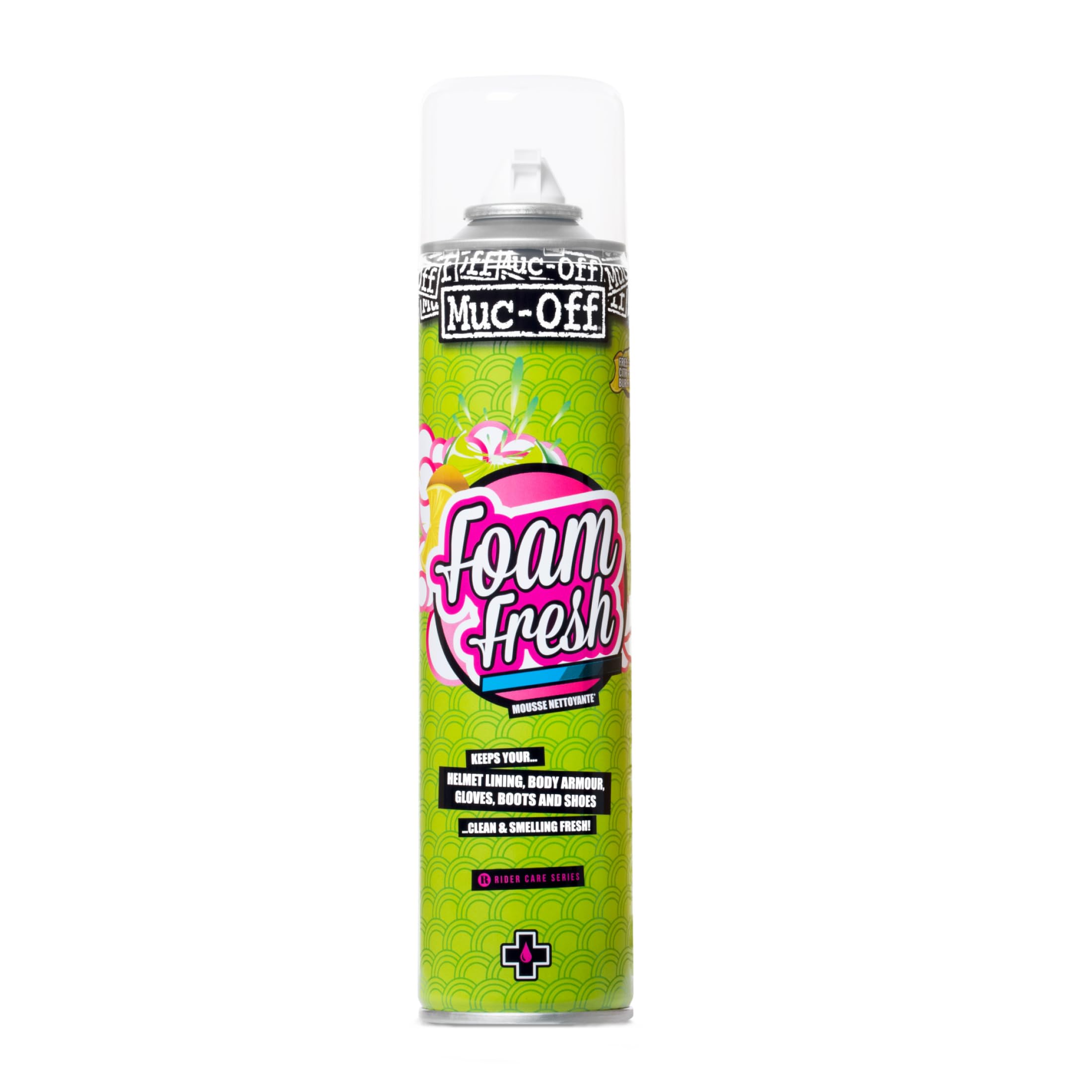 Muc-Off Espuma Fresh, 400 Ml - Limpiador de Espuma con Intenso Aroma Cítrico - Para Uso en Revestimientos y Acolchados de Cascos, Guantes, Botas y Cascos de Moto