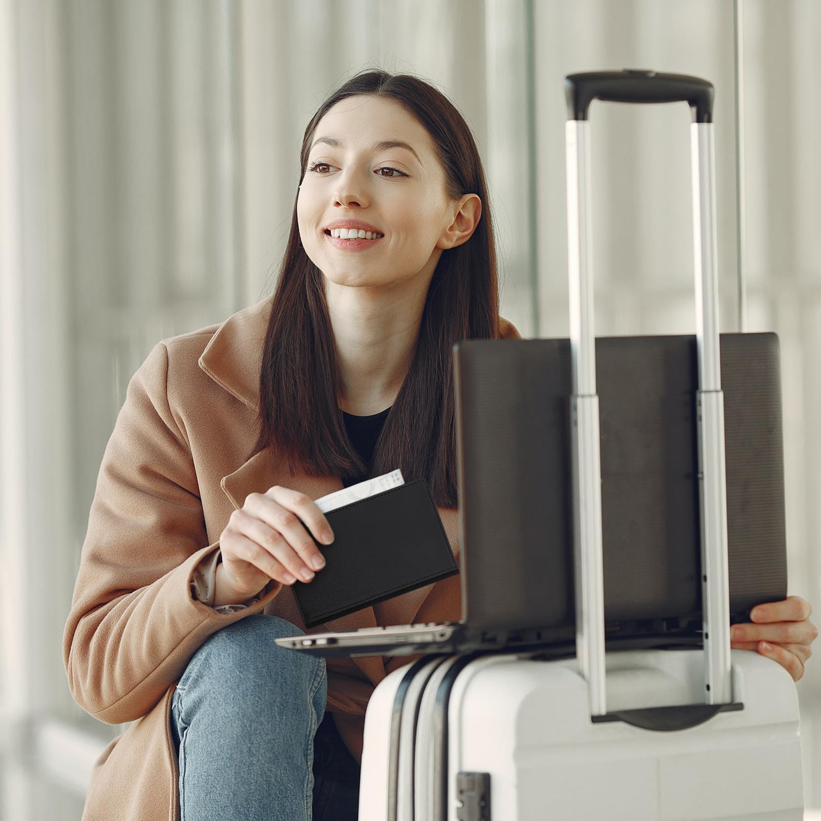 Porta Passaporto da Viaggio in Pelle Pu Nero Grande Capacità e Design Pratico, Elegante Set 3 Pezzi per Organizzare Documenti Durante i Viaggi