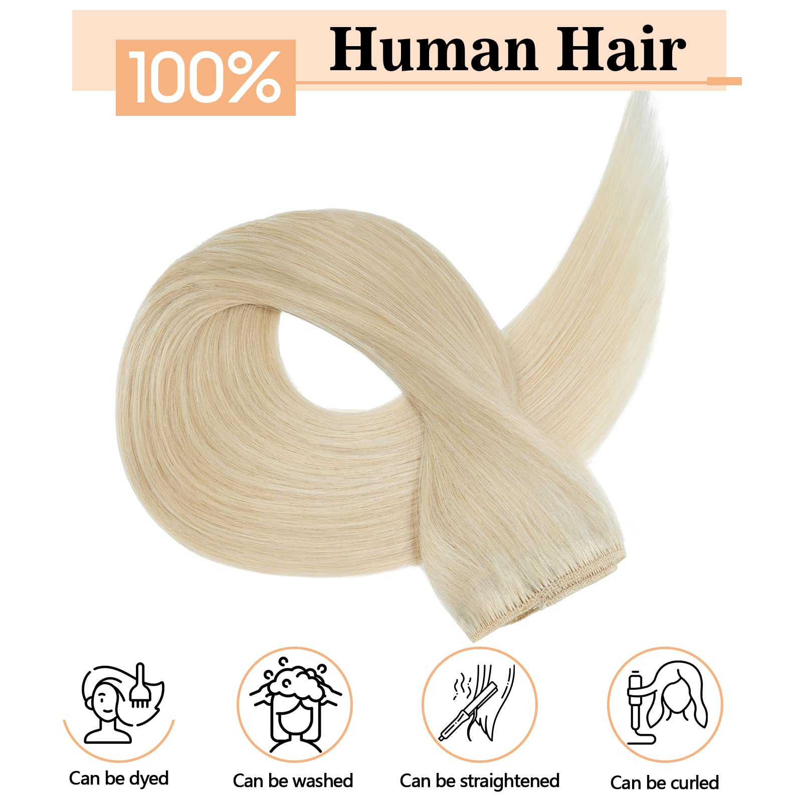 S-noilite Clip in Hair Extensions Real Human Hair Platinum Blonde - Image 2