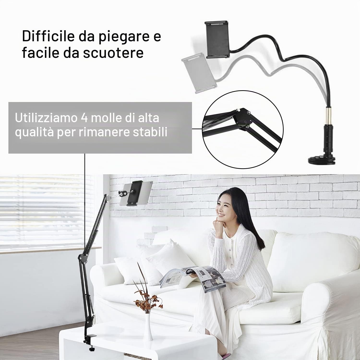 Supporto per tablet da letto con braccio in alluminio per iPad e dispositivi 4.5-12.9 pollici