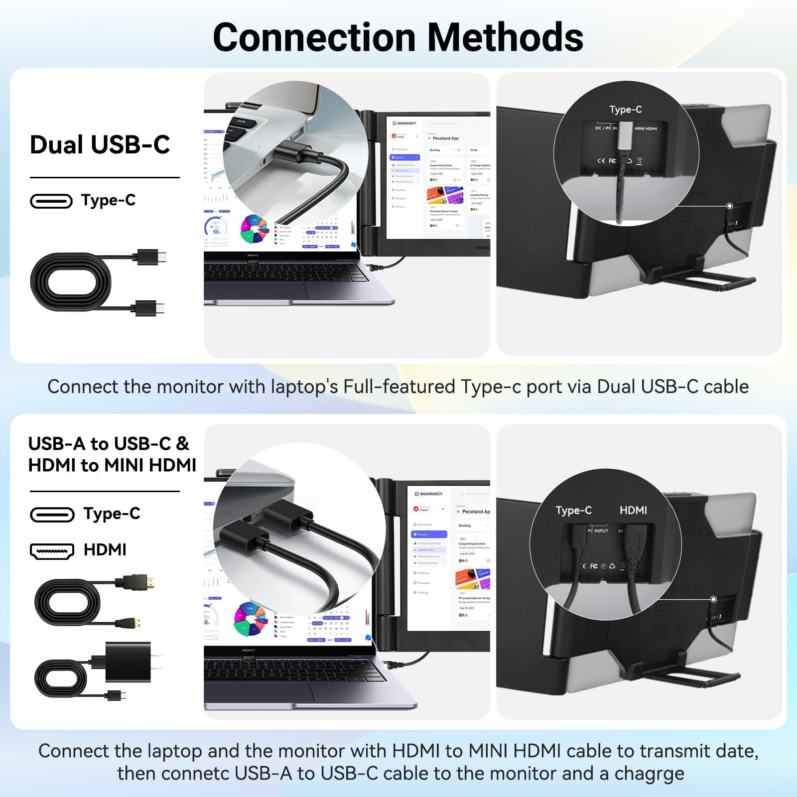Laptop Screen Extender 14 inch Laptop Monitor Extender 1080P IPS, 280° Rotation Portable Monitor for Laptops 13-17.3" with USB-C DP/HDMI Port, Plug-Play Dual Screen for Windows/Mac/Chrome/Android