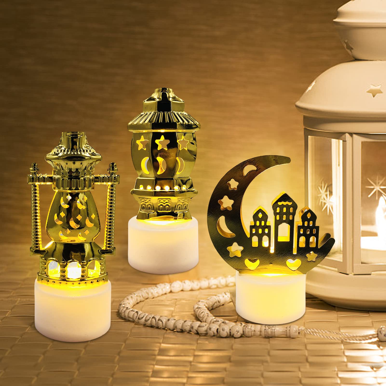 2 Lanterne Decorazioni Ramadan Con Luci LED - A Batteria - Per Eid Mubarak E Feste Musulmane - Foto 5