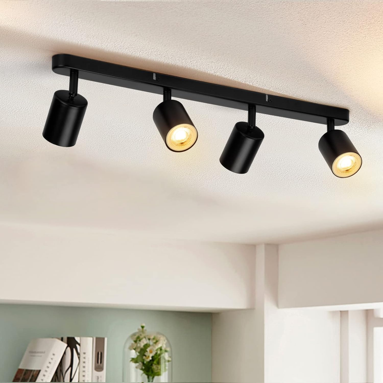 Viiiva Black 4 Way Spotlight Ceiling Light Rotatable, Spot Lights Gu10 Industrial Spotlights Fitting Adjustable, Gu10 Spotlight Bar For Bedroom Living Room Hallway, Bulb Not Included