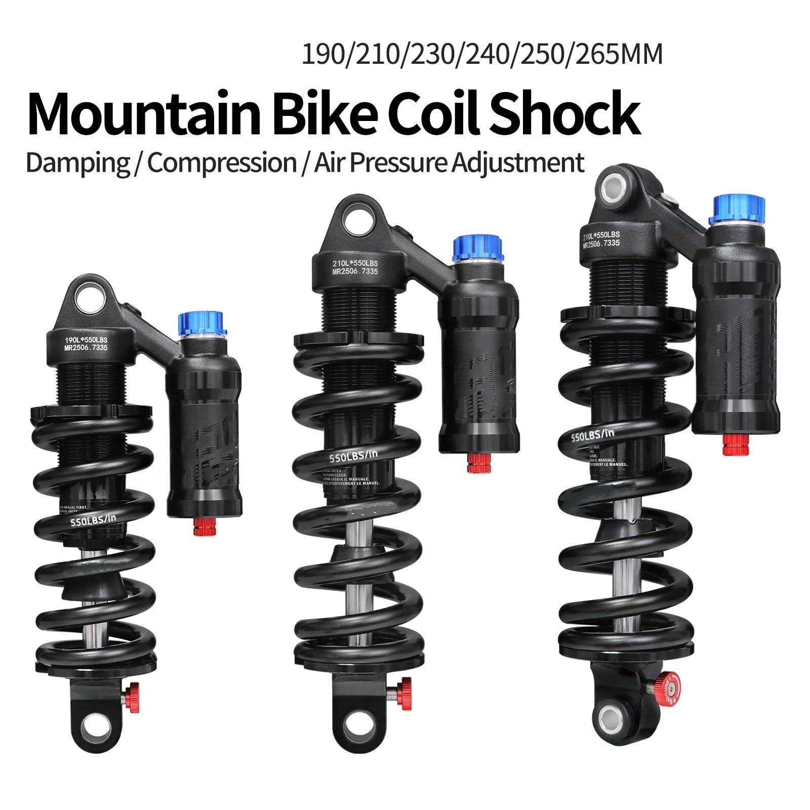 Amortiguador gas presión puntal trasero Amortiguador Resorte RCT2 Para Bicicleta Montaña (190Mm 210Mm 230Mm) Con Ajuste Presión Aire Amortiguación, DH XM MTB.(240mm)