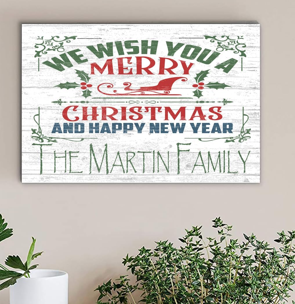 Merry Christmas Sign CUSTOM Wooden Vintage Style Wall Art Farmhouse Decoration Gift Idea
