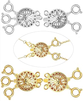 Necklace Layering Clasps Separator for Women 14k Gold & Silver Tangle Free Safety Jewelry Locking Clasp Converter Chain Extender 4 pcs Golds+argentums