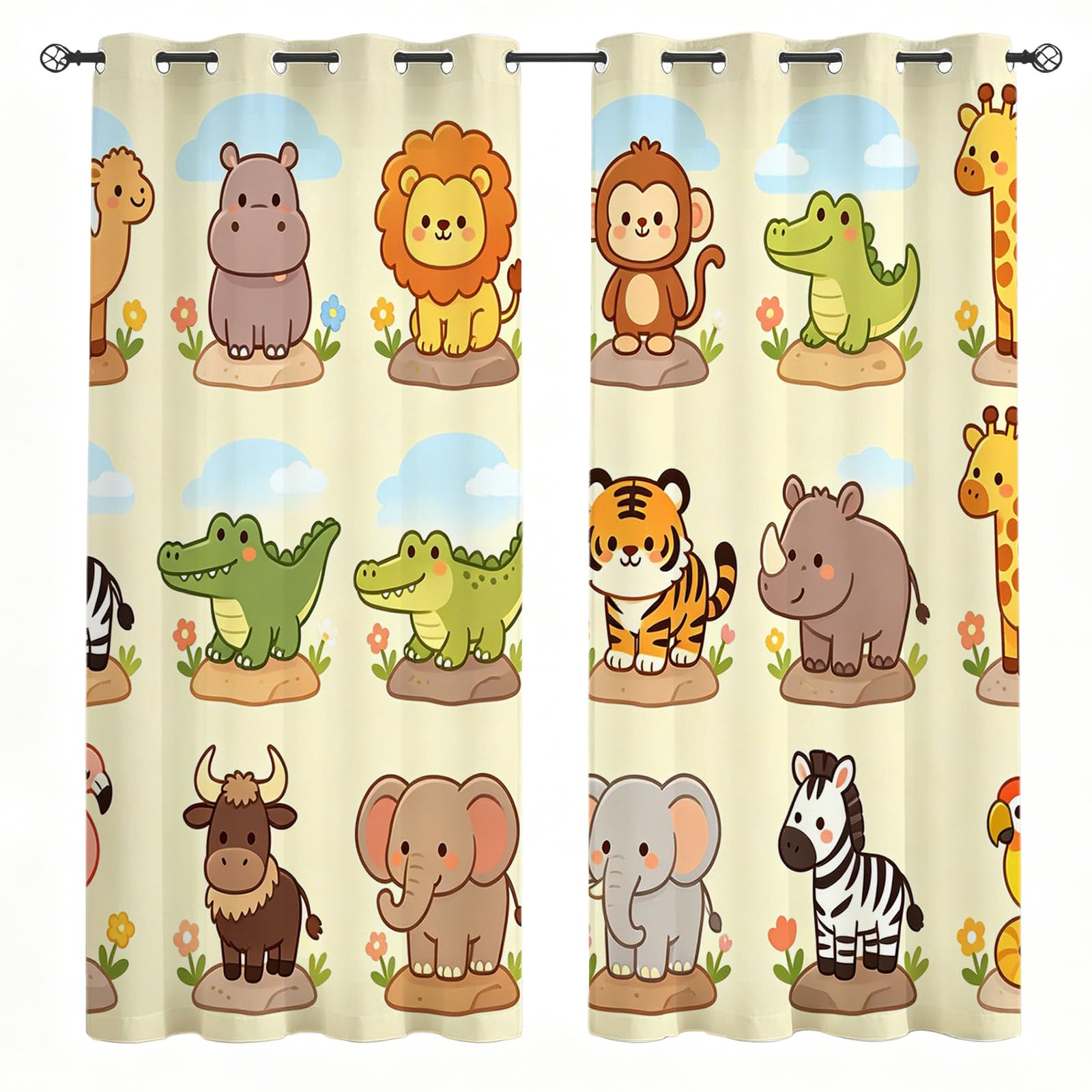 Rideaux thermo anti-bruit animaux beige 75x166cm pour isoler la chambre enfant