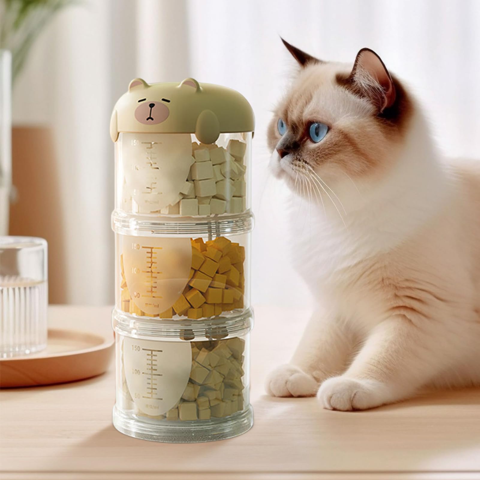Almacenamiento de golosinas para perros, pequeño recipiente portátil para golosinas, tarro de galletas decorativo apilable, diseño conveniente para despensa de cocina, uso en viajes al aire