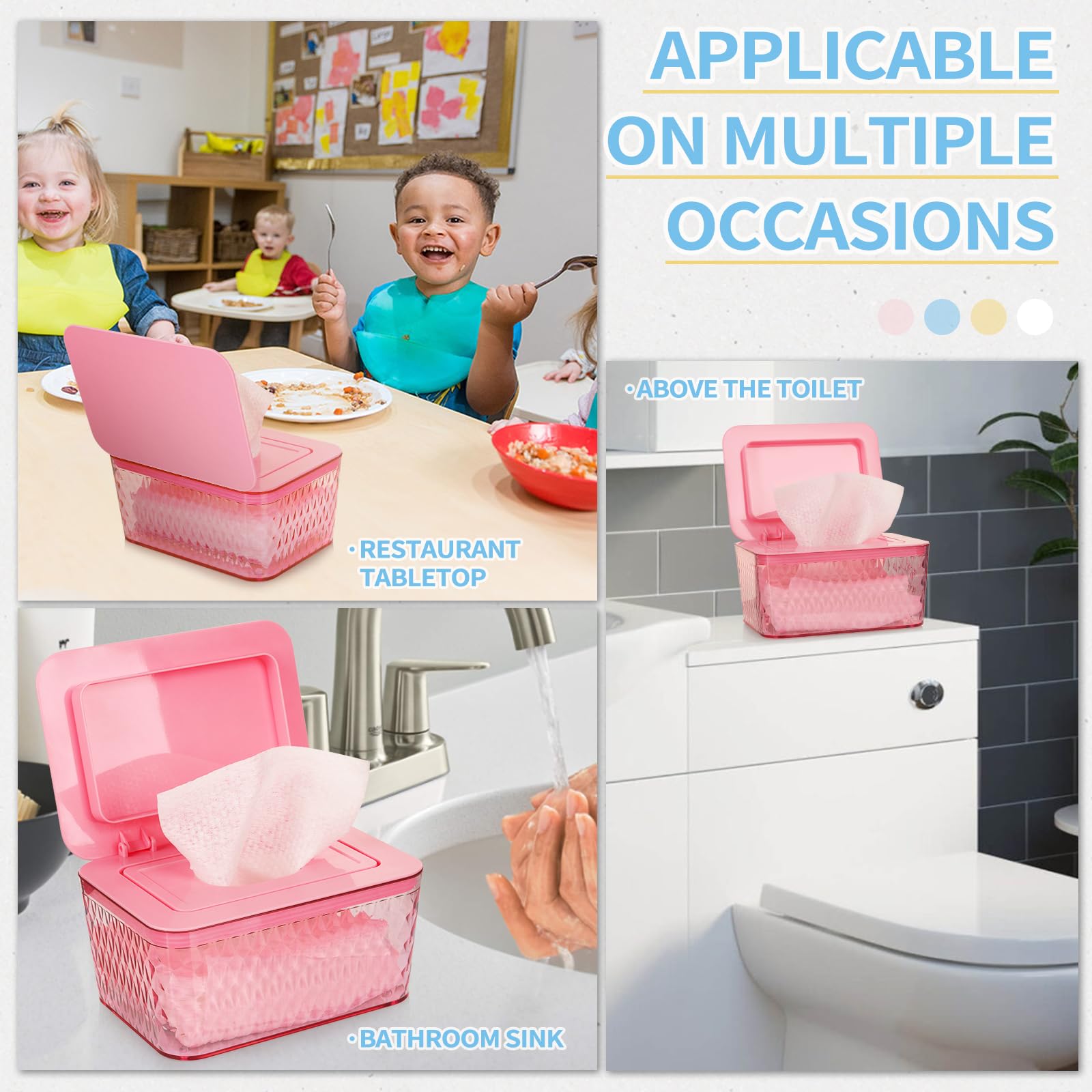 Lot de 2 distributeurs de lingettes à une main, rose | Récipient à lingettes étanche pour salle de bain, antidérapant, garde les lingettes fraîches