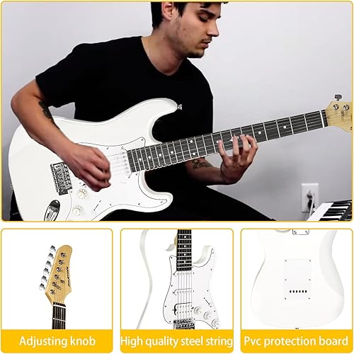 Miniatura 6 de Soulmate Kit de iniciación de guitarra eléctrica de 39 pulgadas para principiantes, pastillas HSS, amplificador de 15 W, cejilla, correa, cuerdas,