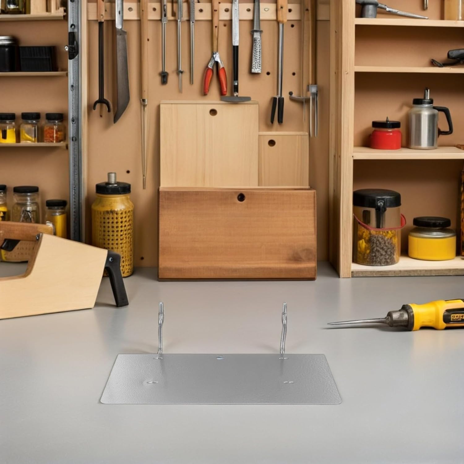 SOLUSTRE Adjustable Modular Pegboard Shelves with Metal Brackets and Hooks, Universal Iron Pegboard Compatibility, Antislip Grooves for Temporary Areas and Office Wall Organization