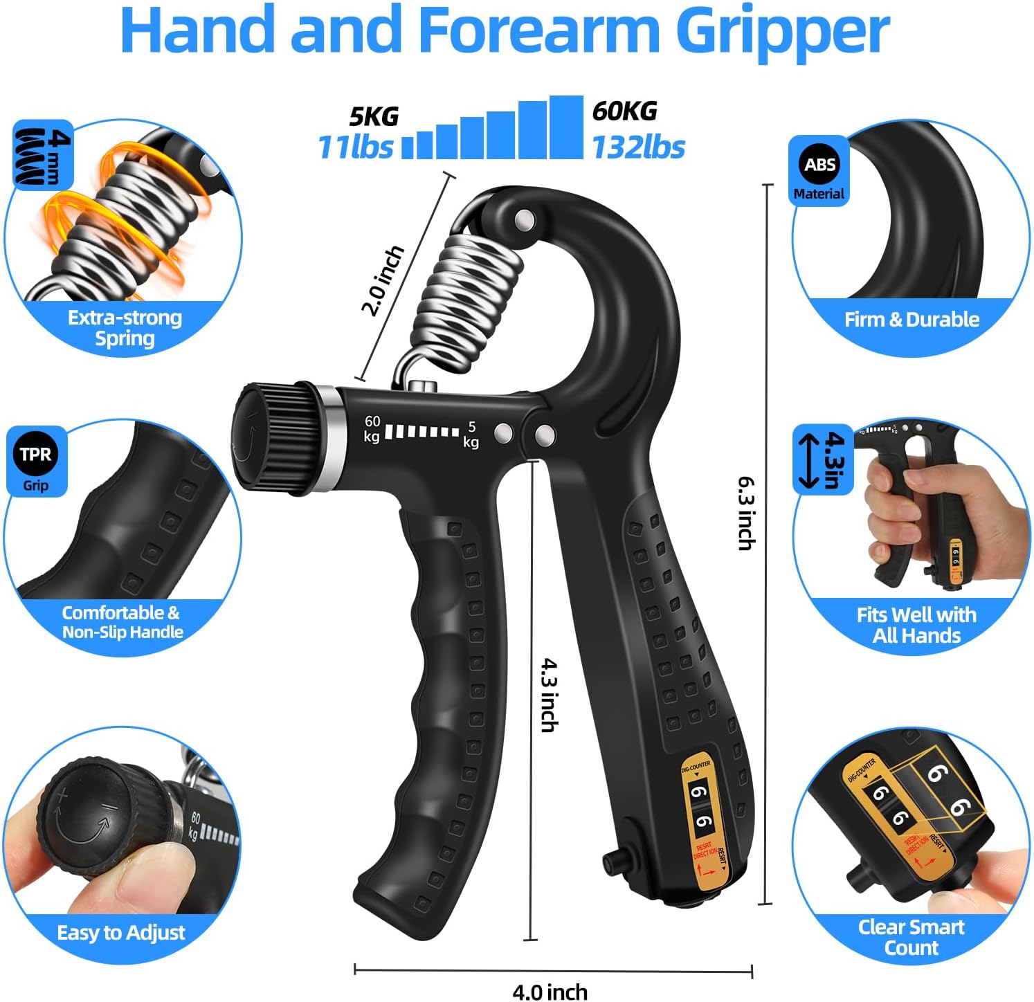 5PCS Grip Strength Trainer Kit with Adjustable Hand and Forearm Gripper, Hand Extension Exerciser, Finger Exerciser, Grip Ring & Stress Relief Grip Ball for Muscle Building and Injury Recover 3 716c4zgonAL. AC SL1500