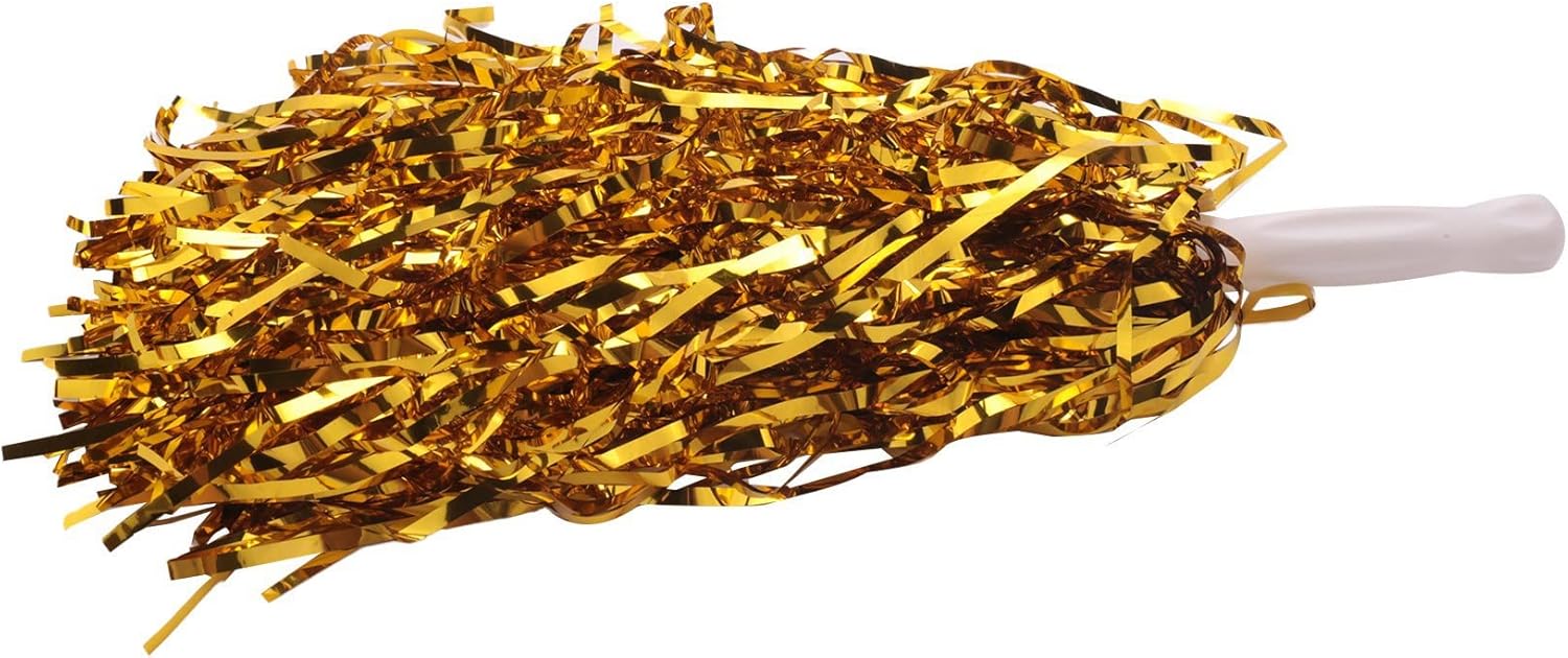 Nuhikap 96Pcs Cheerleading Pom Poms Metallic Foil Cheer Pom Poms with Plastic Handle for Adults Kids Cheerleaders Yellow