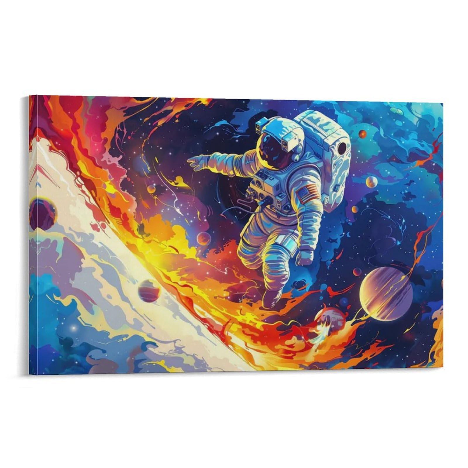 CPLVKWRQJ Bright Magical Colorful Individual Astronaut in Colorful Space Wall Art Decor - Kitchen Canvas Wall Decor Removable Multi-Purpose Focal Point 12x18inch(30x45cm)
