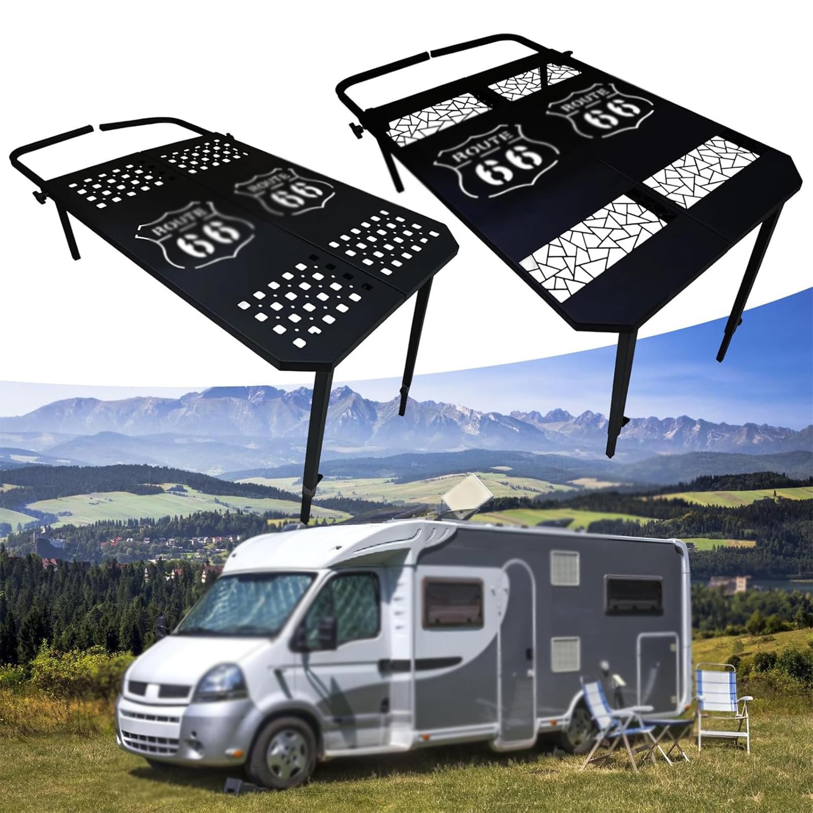 Tragbarer, faltbarer Campingtisch mit verstellbarer Höhe, robuste Karbonstahl-Konstruktion für Reisen, Heckklappe, Überlandung und Essen im Freien
