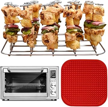 INFRAOVENS Air Fryer Rack for Cosori 12-in-1 Air Fryer Toaster Oven Combo with Rotisserie, 32qt Stainless Steel Accessories for CO130-AO Airfryer Skewer Stand and Rib BBQ Rack with Silicone Liner