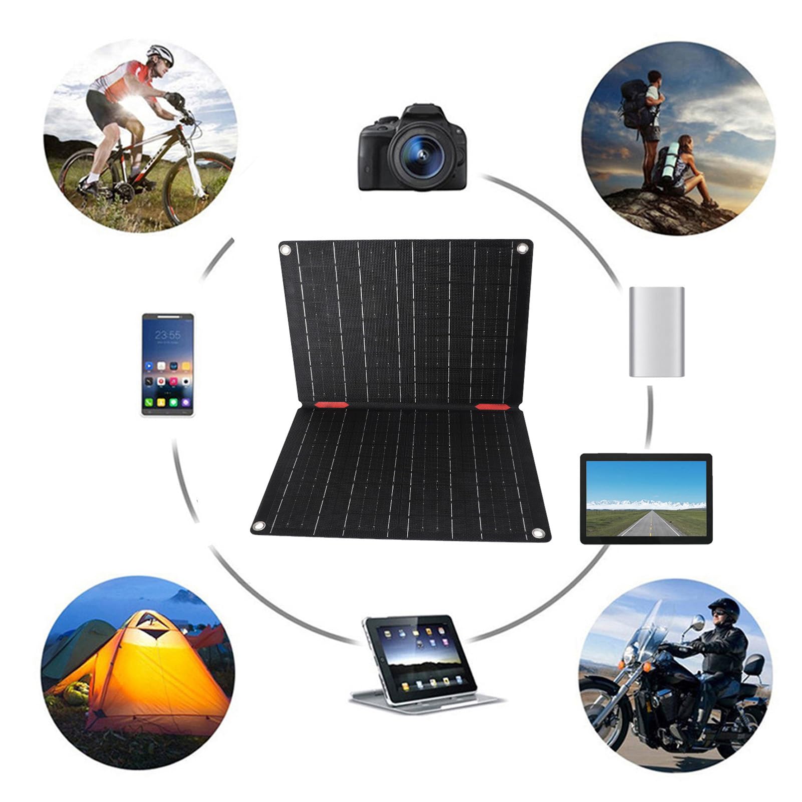 TOPINCN Pannello Solare Pieghevole ETFE 60W, Caricabatterie Solare Portatile per Auto 12V IP68 con Controller 60A e Cavo Presa OBD per Campeggio, Viaggi, attività All'aperto