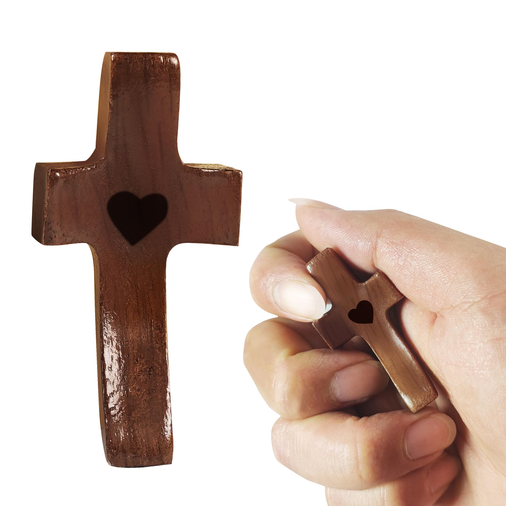 LearnToy Handheld Walnut Prayer Cross - Anxiety Relief Gift for Clutching & Meditation, Smooth Comfort Cross for Adults & Kids, Religious Pocket Cross(1 Pcs)