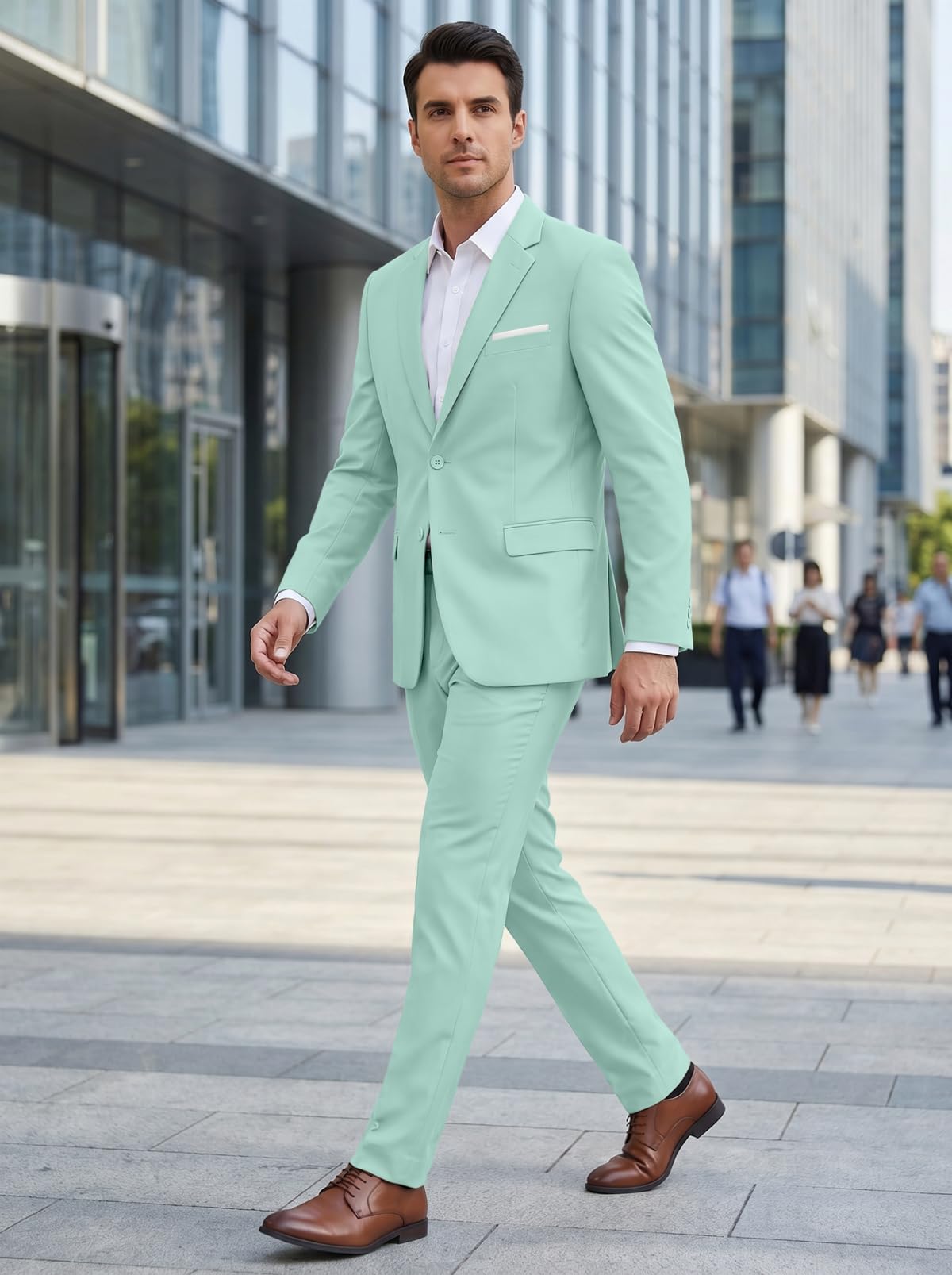Completo da uomo slim fit, 2 pezzi, con risvolto dentellato a due bottoni, tinta unita, giacca e pantaloni, set smoking per ballo di fine anno