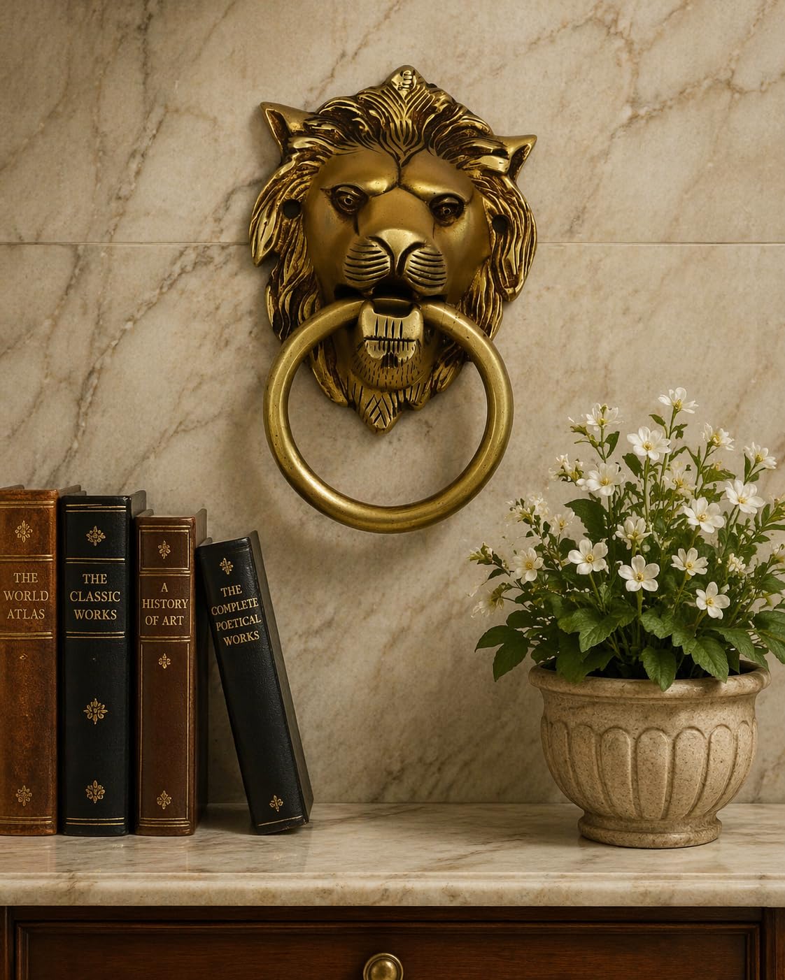 Decor Brass Lion Mouth Door Knocker, 5.5 inches, with Screws, Gate Knocker, Yellow Antique Finish, Gift Choice-image-37