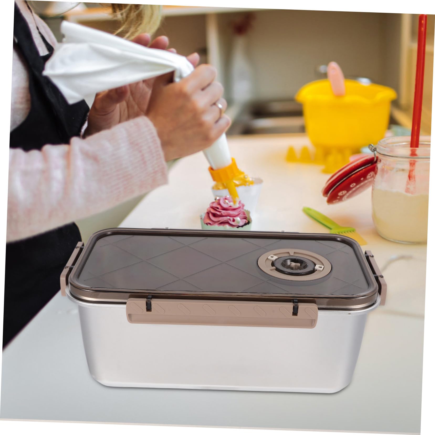 Cabilock Contenedor de Alimentos de Acero Inoxidable 5, 8 L Hermético | Almacenamiento en Nevera y Cocina, Apto para Comida Seca y Marisco, Tapa Sellada con Fecha
