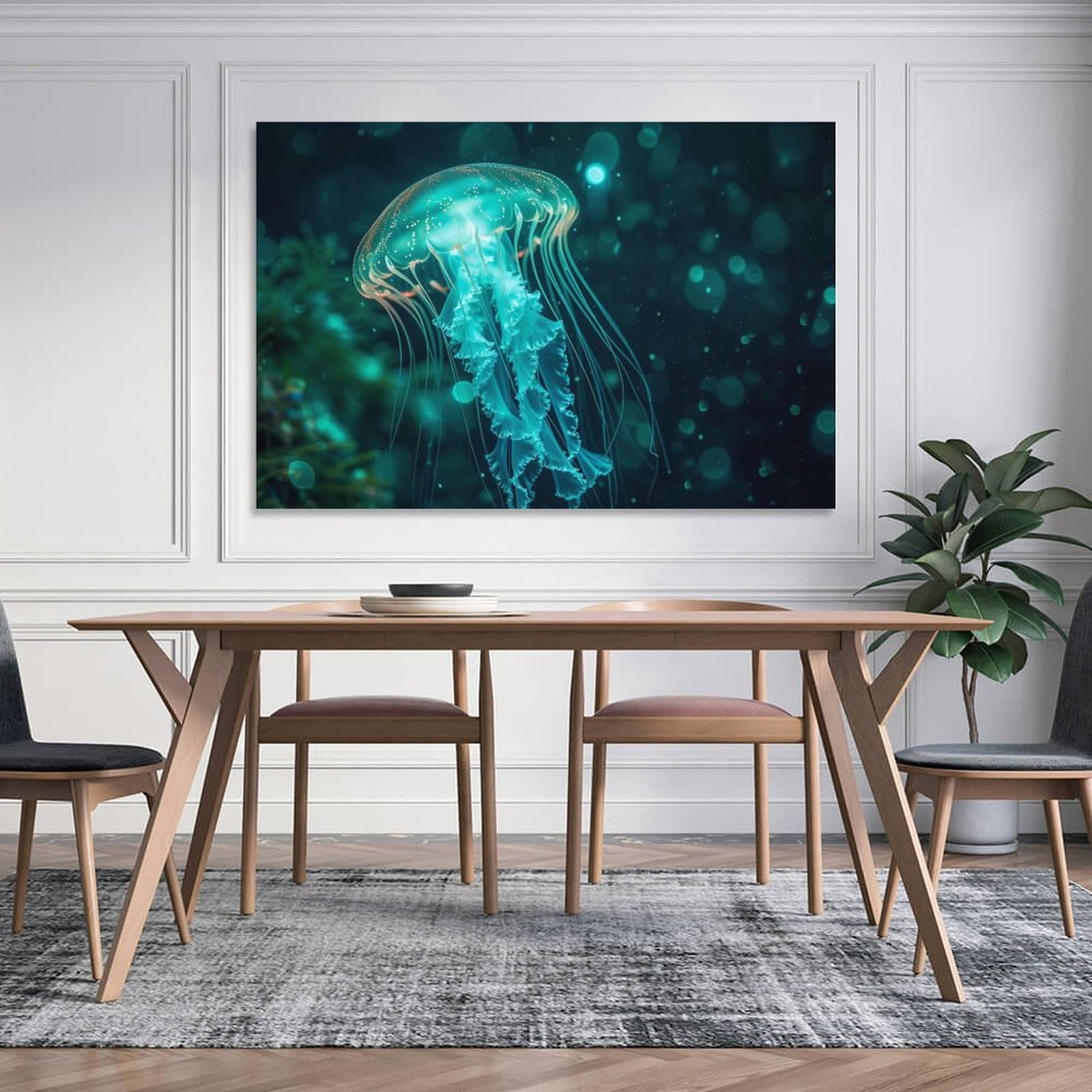 Amazon.co.jp: 絵画 美しい緑色のクラゲ アートパネル ポスター 動物