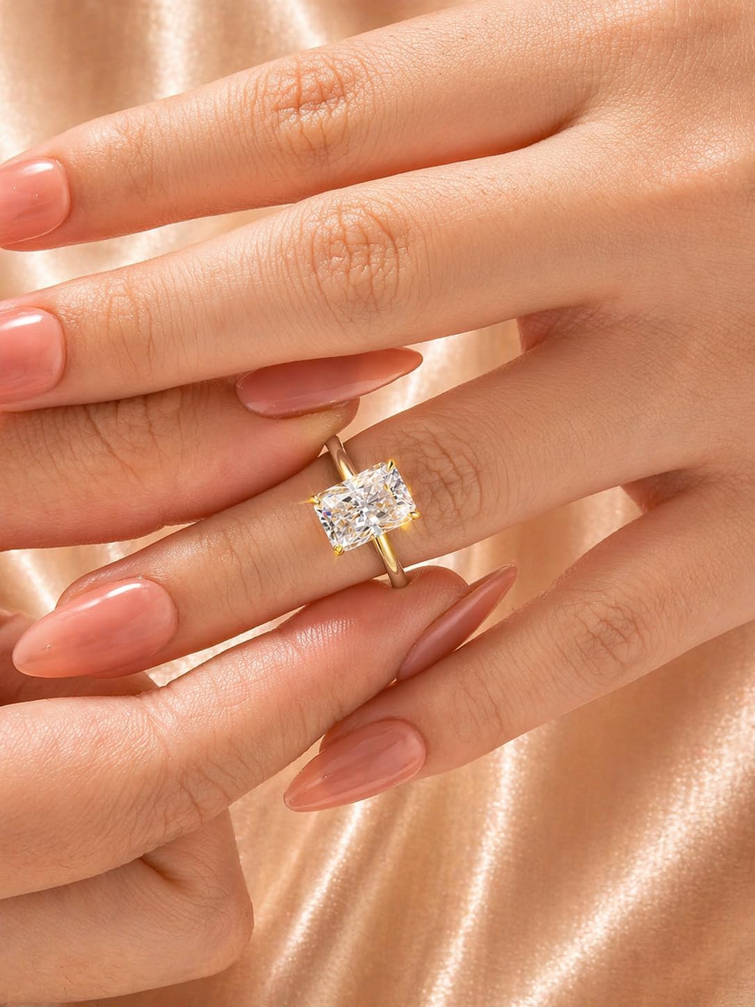 Maxinejewelry 3.0CT Elongated Radiant Cut Moissanite Solitaire Engagement Ring for Women, S925 Sterling Silver Lab-Created D Color VVS1 Solitaire Promise Ring
