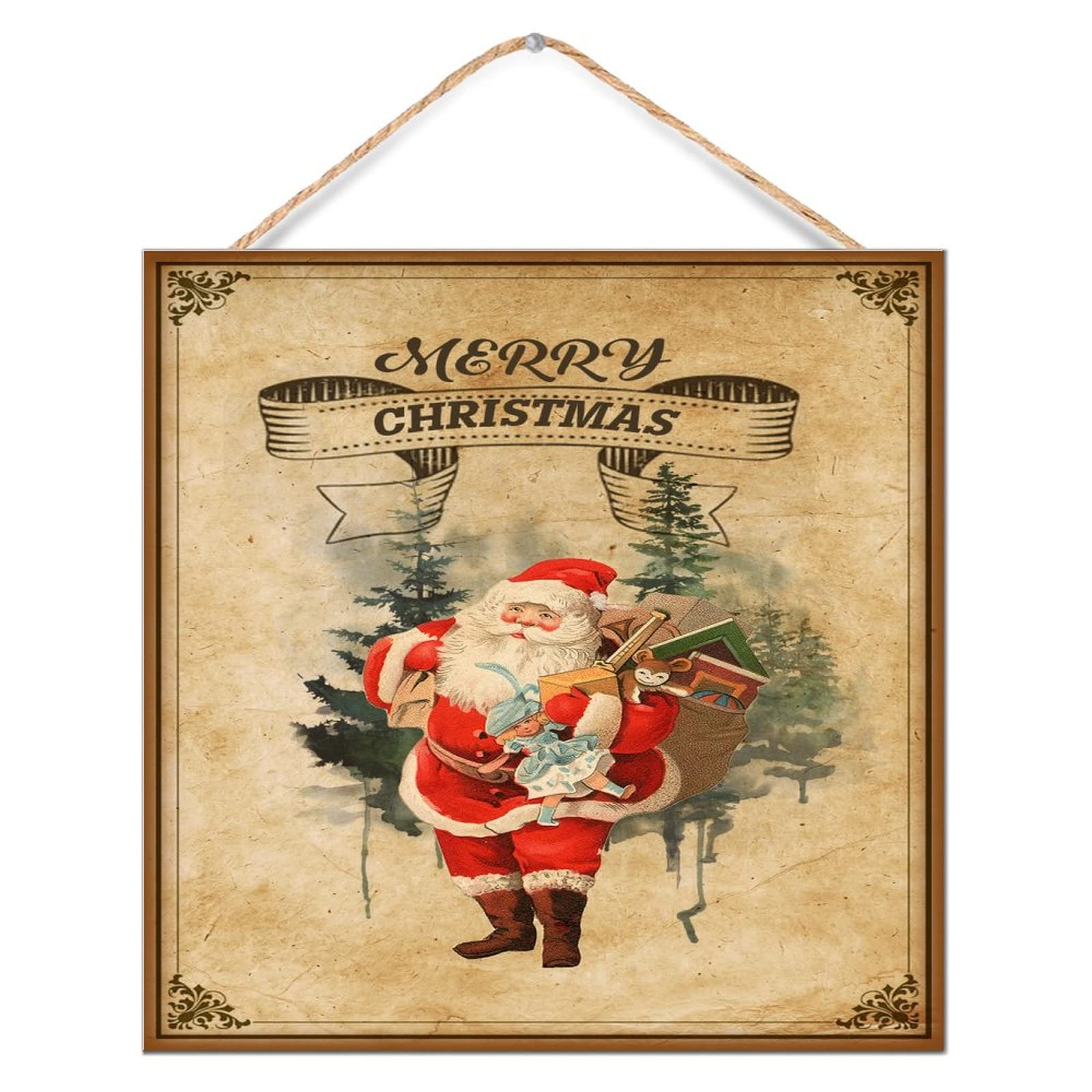 Panneau en bois Old Time Santa pour embellir une fenetre de chambre ou buanderie