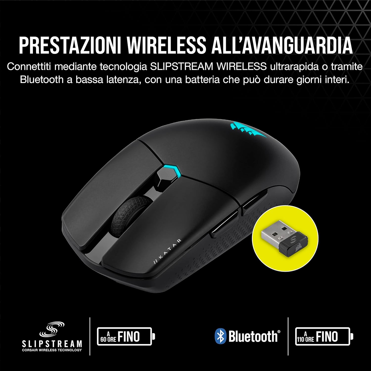 CORSAIR KATAR ELITE WIRELESS Mouse da Gioco FPS Ultraleggero - 10.000 DPI - Forma Simmetrica Compatta - Fino a 110 Ore di Batteria - Compatibile con iCUE - PC, PS5, PS4, Xbox - Nero - Immagine 5
