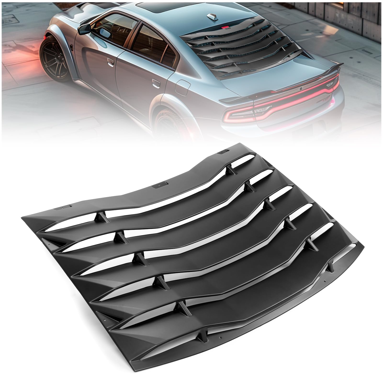 ECOTRIC Rear Window Louver Cover Compatible with 2011-2023 Dodge Charger Vent Unpainted Black ABS GT Lambo Style