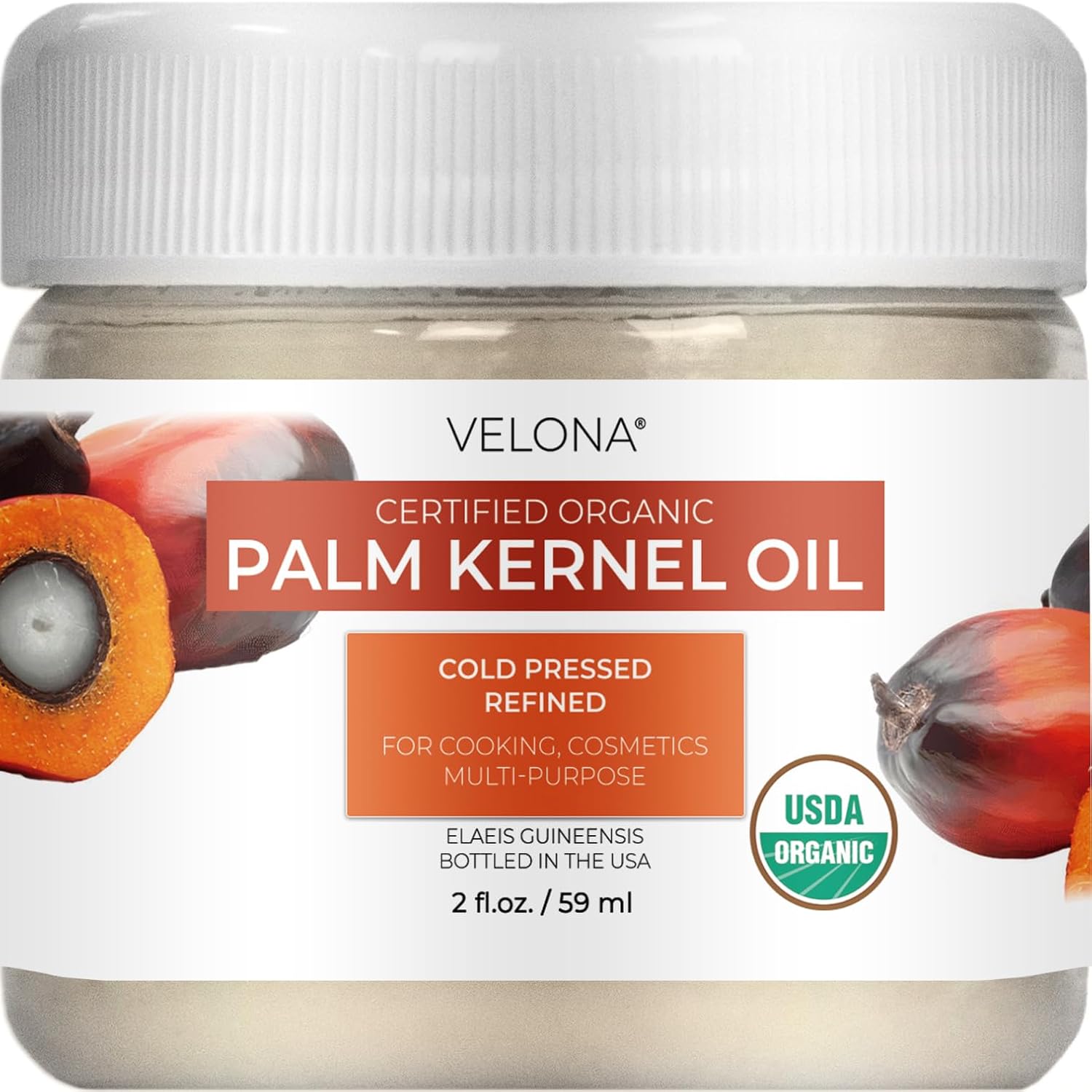 velona USDA Certified Organic Palm Kernel Oil - 2 Fl Oz | 100% Pure and Natural Carrier Oil | Refined, Cold Pressed | Face, Hair, Body & Skin Care | Use Today - Enjoy Results