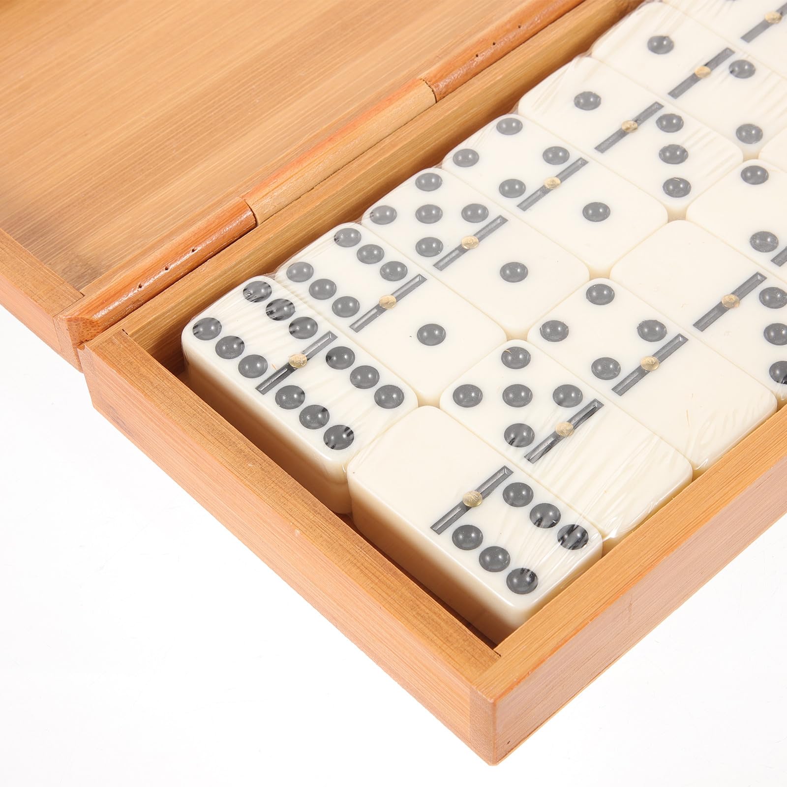GARVALON Jeu de Dominos Familial en Bois Boîte Coulissante en Bambou, 28 Pièces Classiques Occidentales, Éducatif Interactif pour Soirée Entre Amis et Jeu de Construction – Présent Vintage