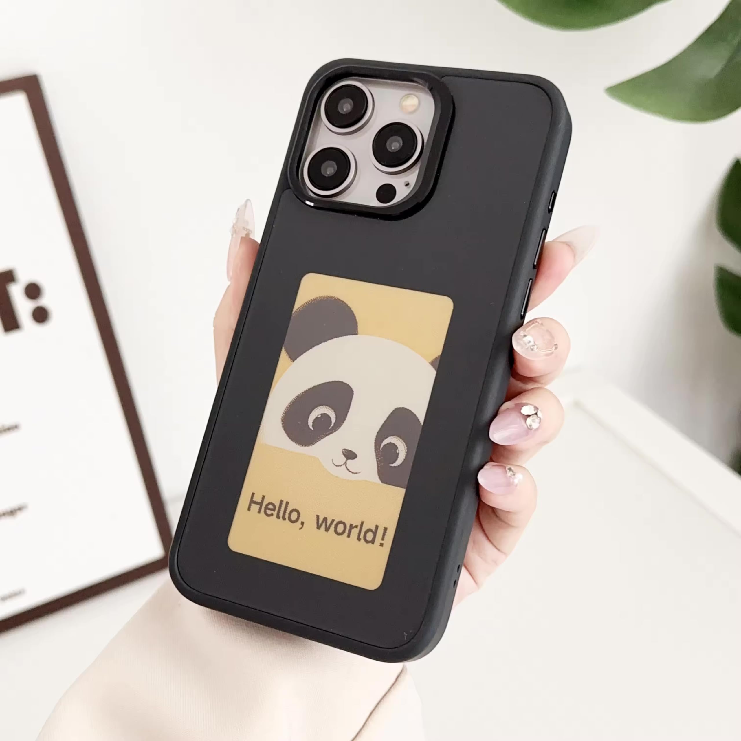 Custodia protettiva per iPhone con display E-Ink a quattro colori, custodia fai da te per smartphone per iPhone 13/14/15 (Nero, iPhone 14 Pro Max)