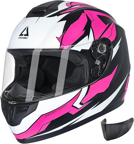 TRIANGLE Casco de motocicleta de cara completa para adultos, hombres y mujeres, con visera tintada y transparente, aprobado por DOT