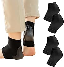 Heel Protectors Ankle Support Sock, 2 Pairs Gel Heel Cups Silicone Heel Protectors Black for Foot Heel Foot Care Compression Sleeve Sprained Ankle Support Socks for Women Men