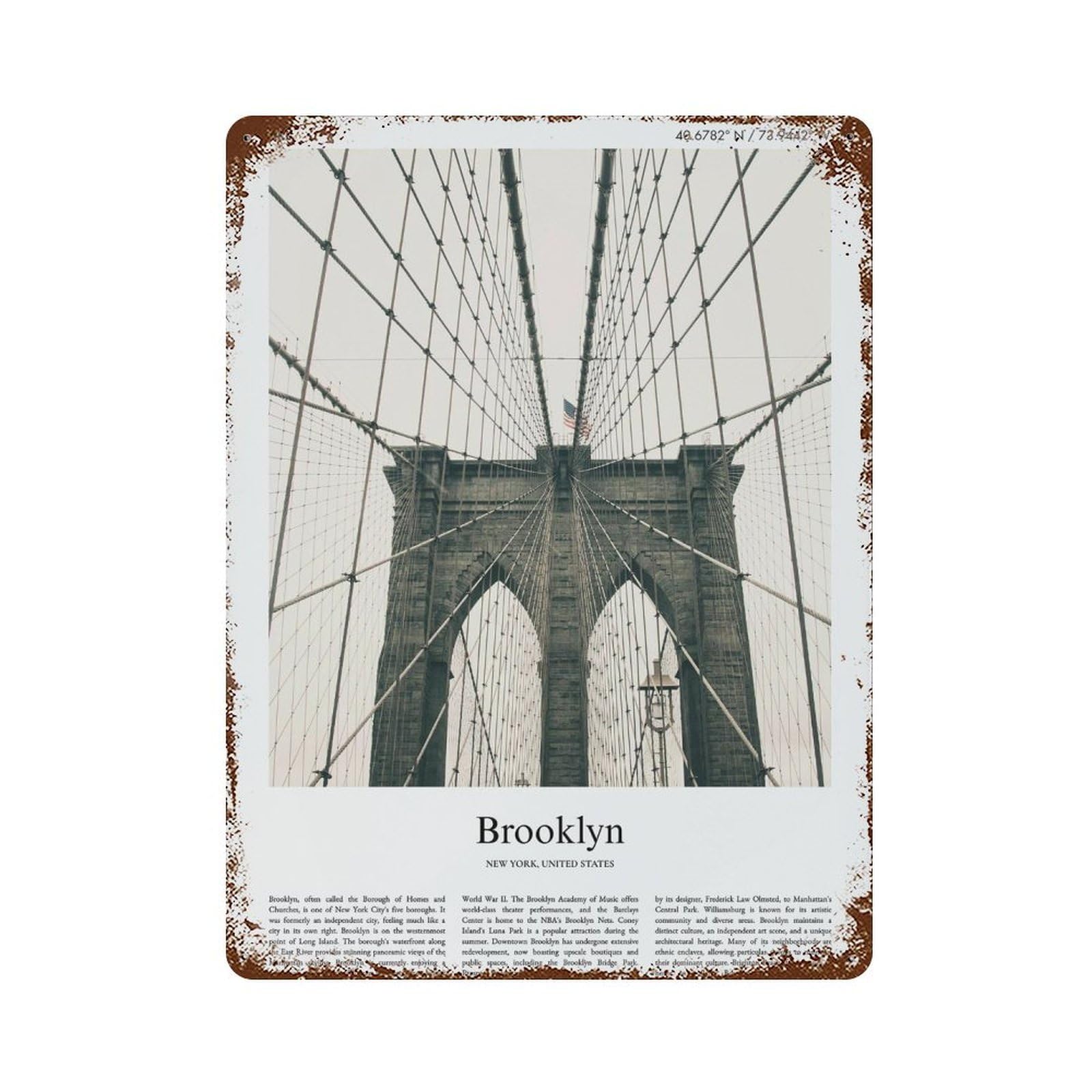 xiaoxiaoshen Brooklyn New York, United States, USA City Scenery Wall Decor Art Metal Tin Poster Modern Home Decor Art Home Bar Shop Decorations Vintage Sign 40x30cm