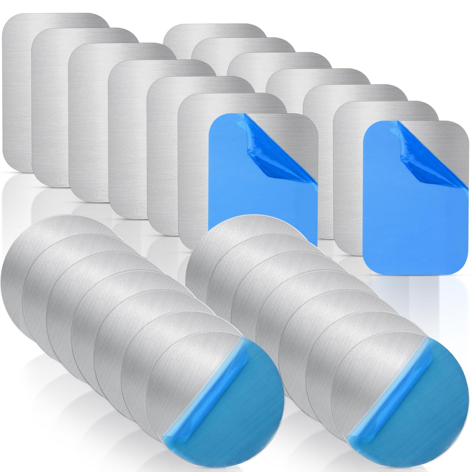 40 Pcs Self-Adhesive Metal Plate, Universal Magnetic Phone Holder Magnetic Mount Replacement Plate for Car Mounts, Ultra Thin Metal Plates for Tonie Figures, Round and Square Adhesive Base for Magnets