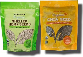 Trader Joe's Organic Shelled Hemp Seeds and Chia Seeds Bundle, Hemp Hearts and Sustainably Grown Chia, 8 oz and 12 oz Bags (4 PACK 2 & 2)