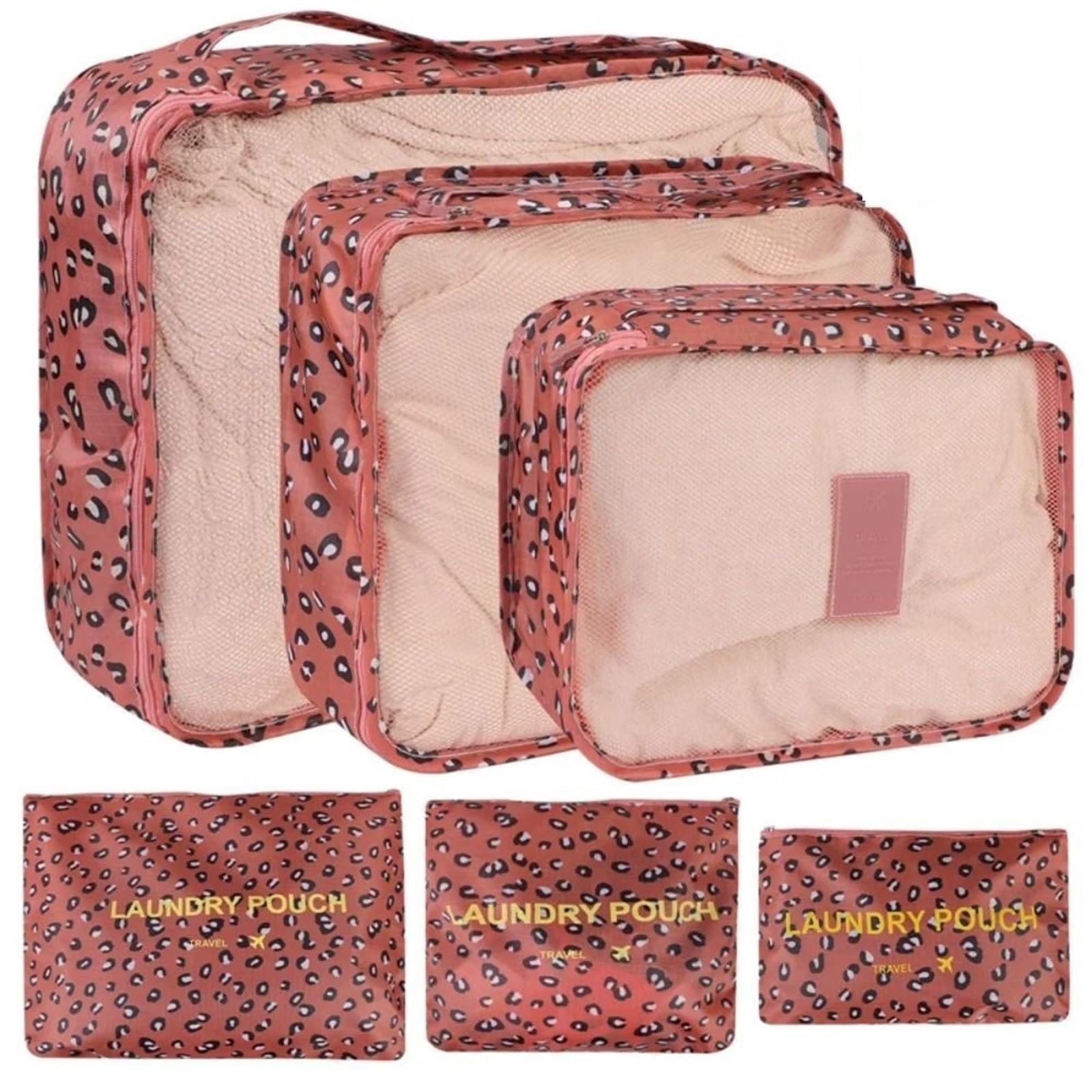 6pcs Travel Organizer Set Suitcase Storage Bag Portable Clothes Underwear Shoes Cubes For Travels Makeup Bags Luggage Organizers for Suitcases(Pink)