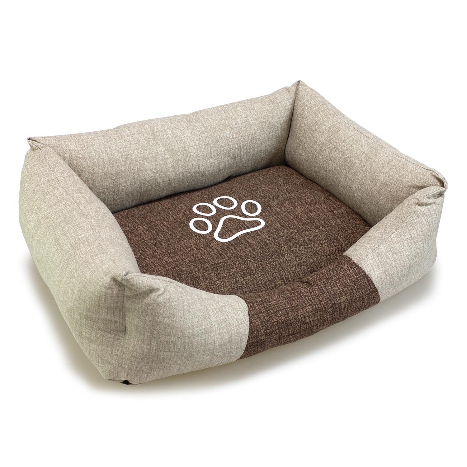 Arquivet Quadratisches Hundebett Braun und Beige mit Fußabdruck, 85 x 68 x 21 cm, Hundebett - Hundezubehör