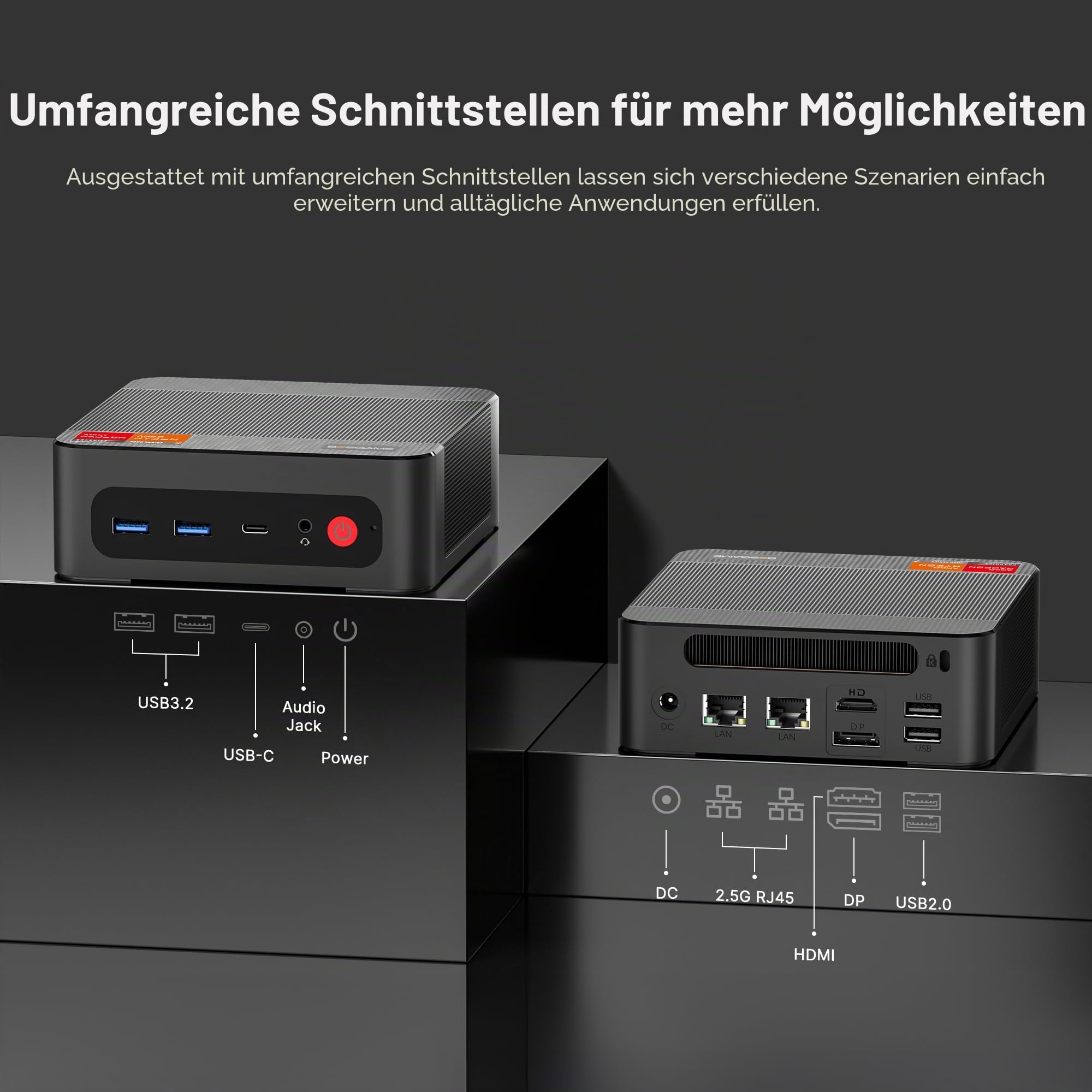 BOSGAME P4ultra Mini PC Ryzen 7 7730U (bis zu 4,5 GHz, 8C/16T), DDR4 16 GB RAM 1 TB M.2 NVMe SSD Mini-Computer, HDMI/DP/USB-C, Dreifachbildschirm, LAN RJ45 *2, WiFi 6E, BT 5.2 für Business/Büro